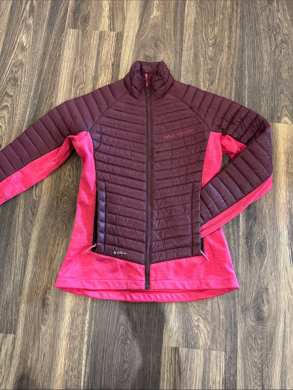 Helly Hansen Maroon and Bright Pink Hybrid Puffer Jacket